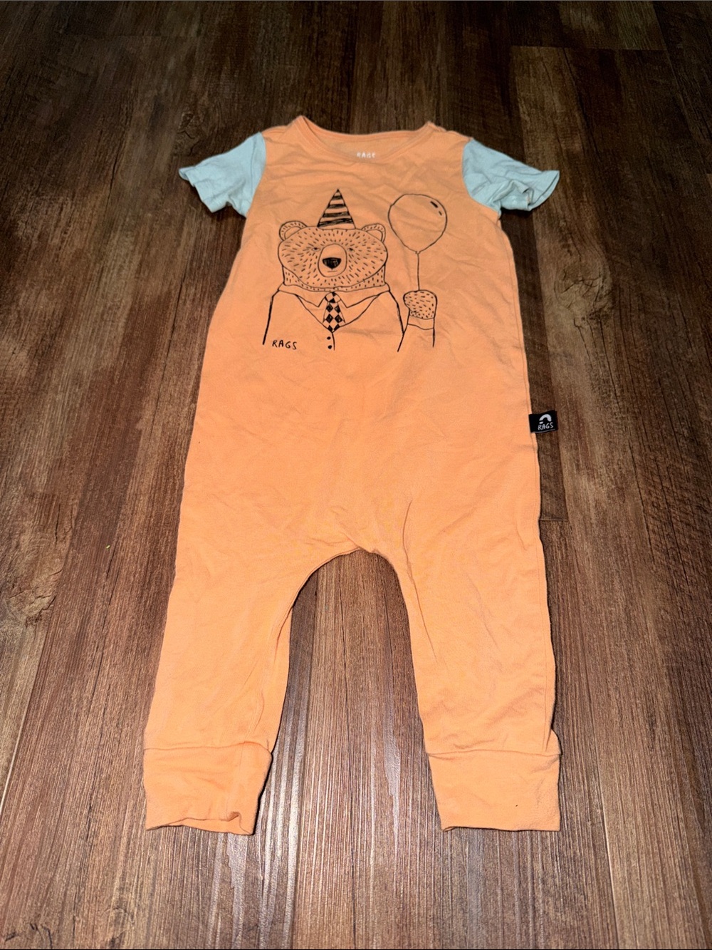RAGS to Raches Short Sleeved Birthday Bear Romper/Sleeper size 12-18 months